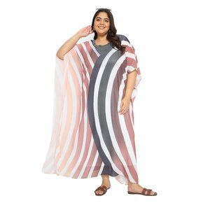 Gypsie Blu Georgette Plus Size Caftan Dress Stylish Round Neck with Rhinestones